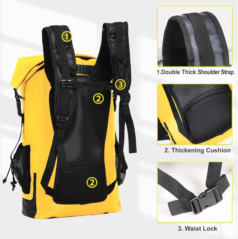 UPWELL 30L Waterproof Dry Bag Boating Backpack for Travel Hiking Camping Kayaking Hiking Swimming Floating Submersible Dry Bag yellow - Image 5